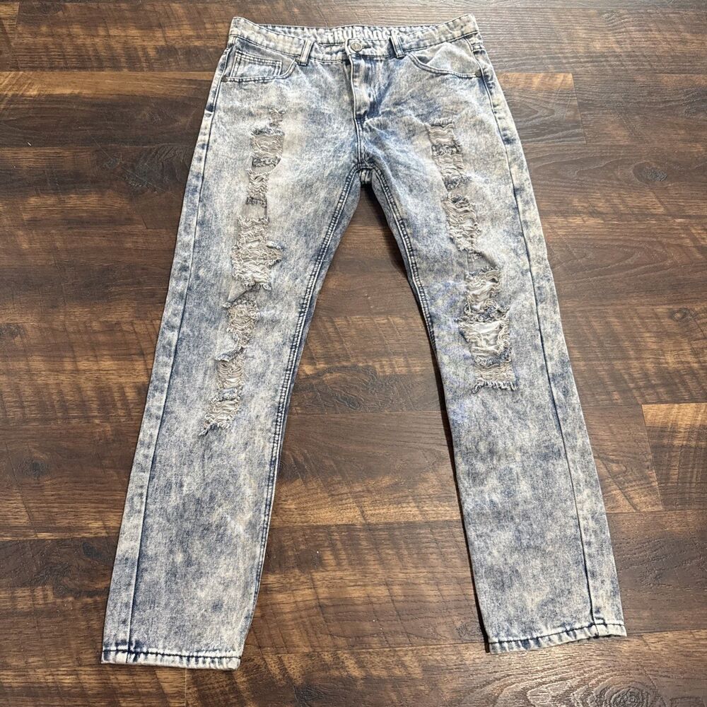 True Rock Premium Men’s Size 34x 29 Jeans Acid Wash Distressed Ripped